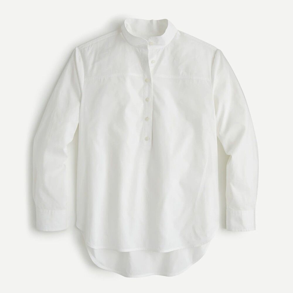 J Crew Top White Cotton Poplin Tunic Preppy Minimalist Coastal Oversized Fit